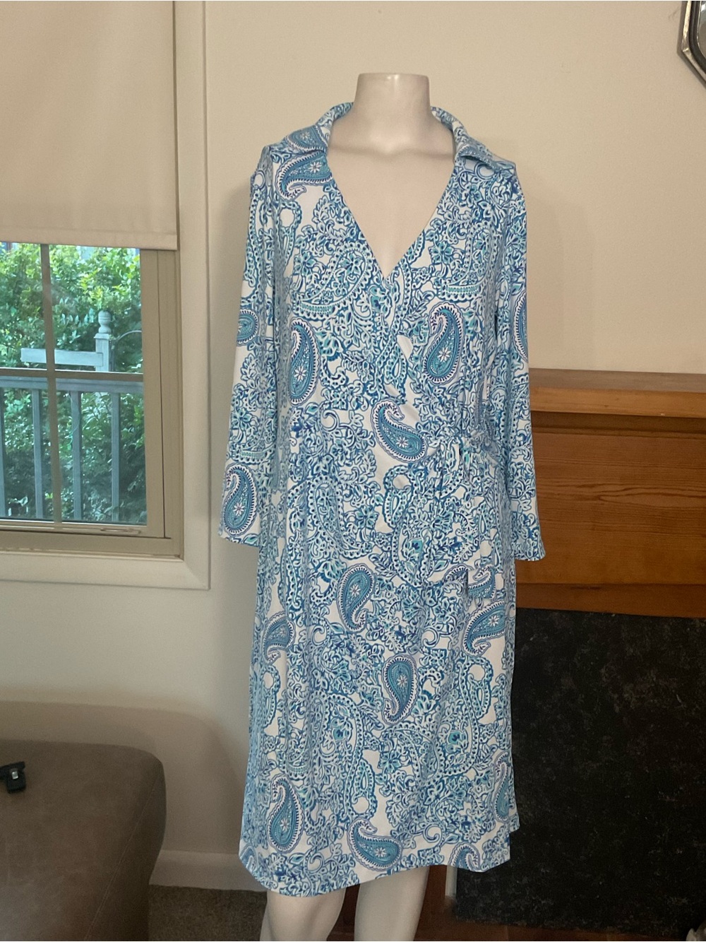 Talbots Blue White Paisley Floral Dress M Petite